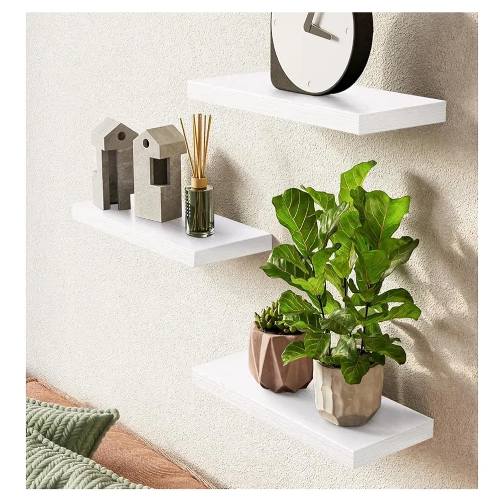 NIB White Floating Wall Shelves - Modern Minimal Set